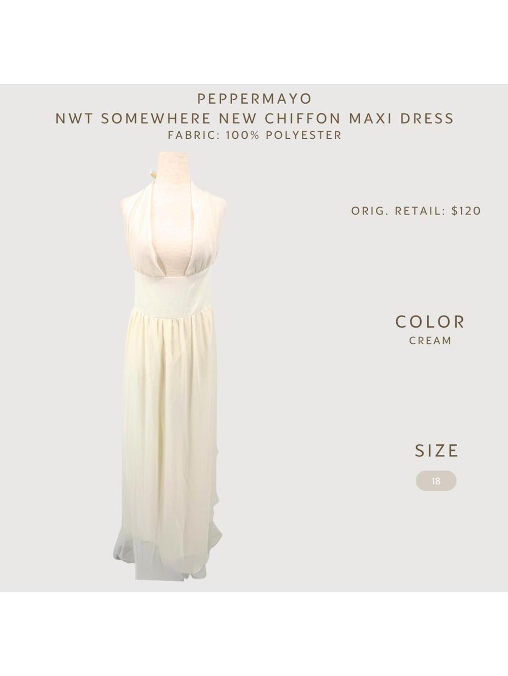 Peppermayo Chiffon Maxi Dress Cream Plunge Halter 18 - Picture 2 of 8
